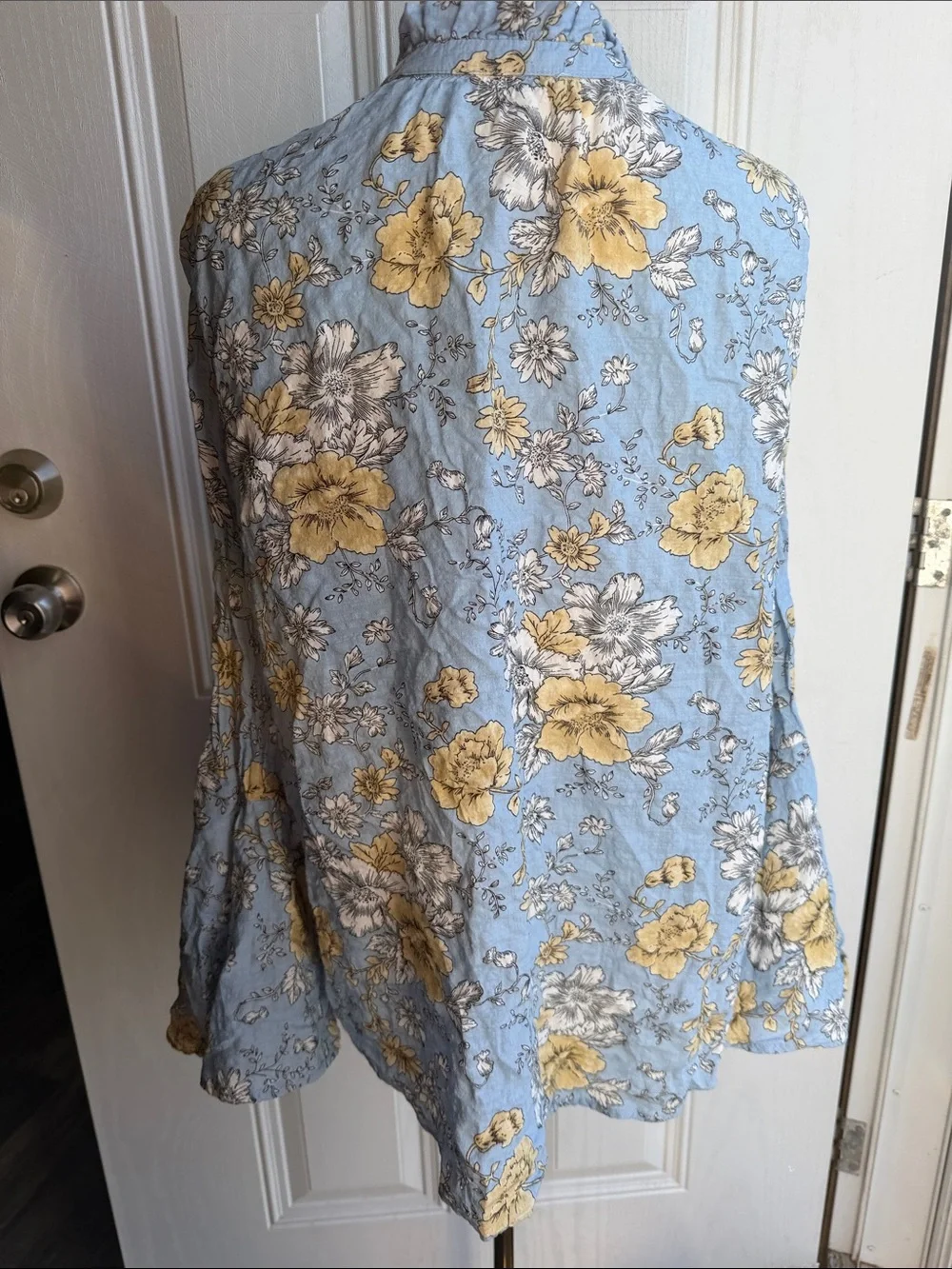 Umgee Boho Whimsical Blue Floral Flowy Tie-Neck Blouse Size Large - Picture 5 of 7